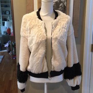 Express Cream and Black Sherpa Teddy Jacket
